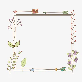手绘卡通花草羽毛箭花框免抠