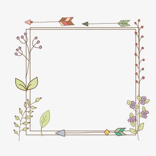 手绘卡通花草羽毛箭花框免抠