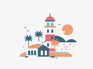 扁平化  卡通  PPT素材 山水免抠