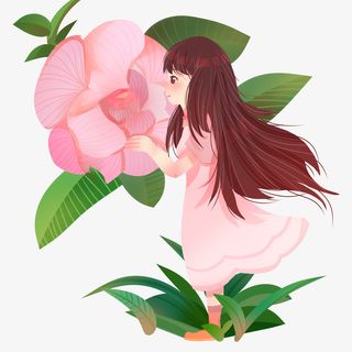 花朵女孩树叶春游免抠其他元素