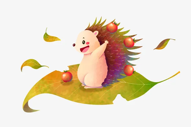 乘着落叶飞翔的小刺猬免抠