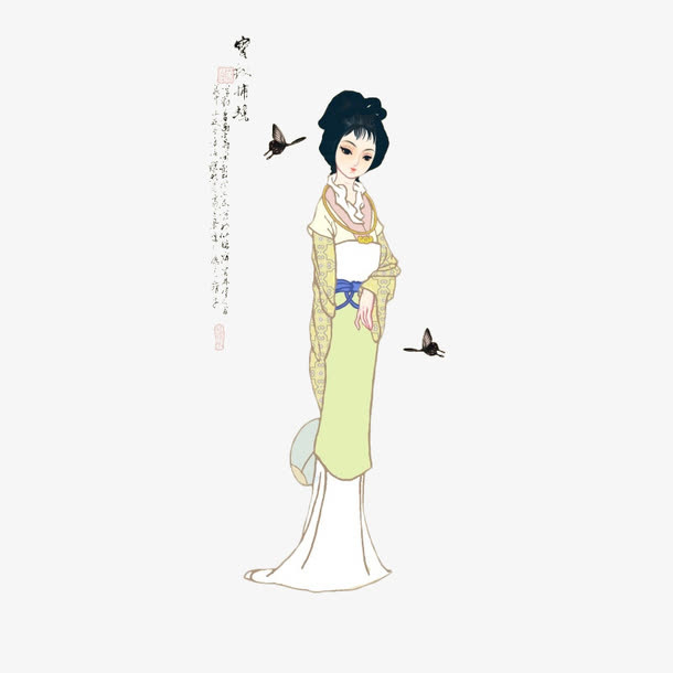 红楼梦插画宝钗扑蝶免抠