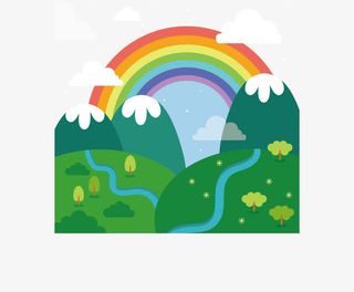 绿色乡村春季踏青彩虹素材免抠