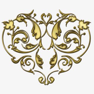 手绘金色花纹装饰心形免抠