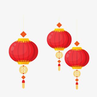 手绘红色灯笼挂饰元素免抠