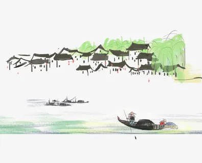 手绘的山水素材图免抠