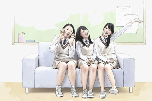 学生坐沙发上高兴欢呼免抠