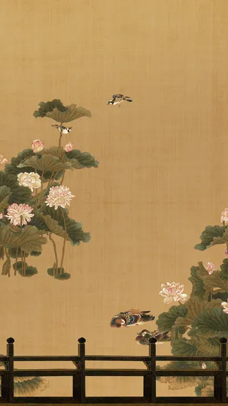 荷花鸳鸯中国风H5背景素材高清