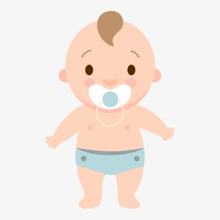 戴奶嘴学走路宝宝矢量插画免抠