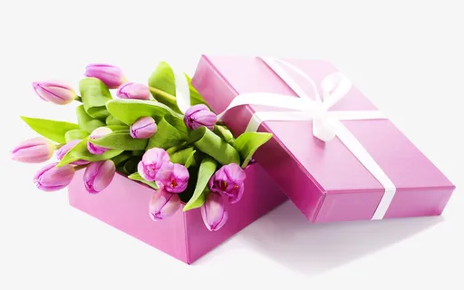 粉红色郁金花礼盒免抠