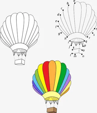 卡通热气球填色画图片免抠