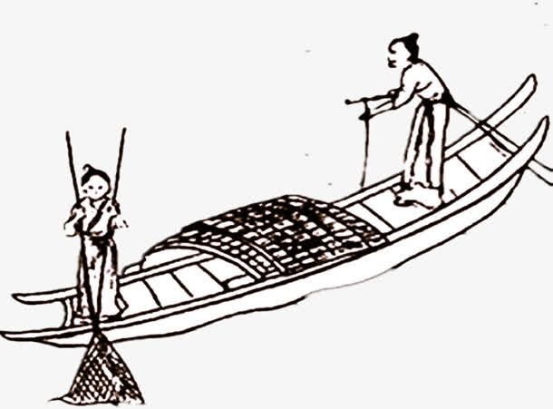 古代捕鱼船免抠