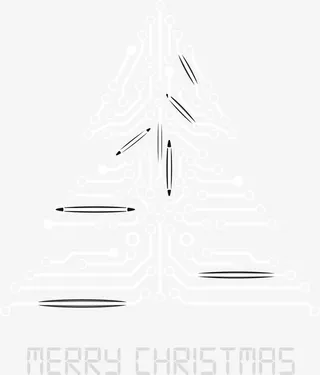 白色电路线条圣诞树免抠