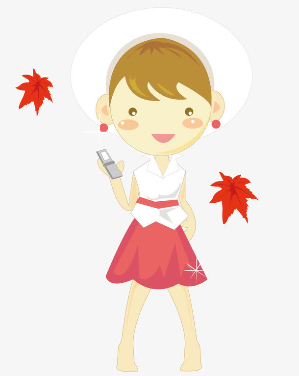 玩手机的卡通女生免抠