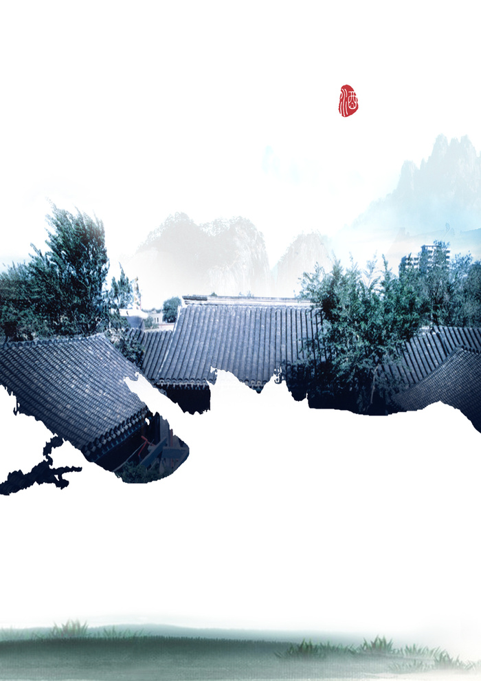 南方山水留白背景图高清