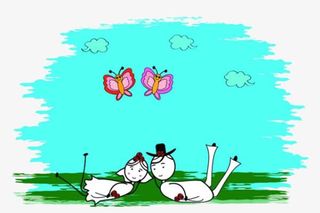 卡通草地上的人物免抠