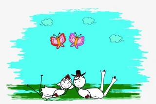 卡通草地上的人物免抠