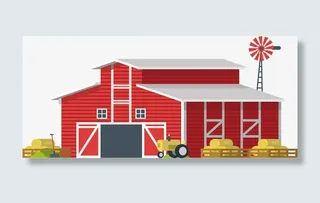 红色乡村卡通粮仓免抠