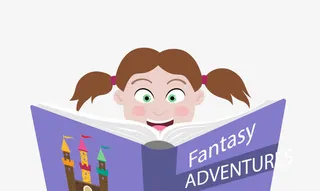 卡通看书小女孩免抠