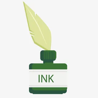 矢量绿色墨水瓶羽毛笔免抠