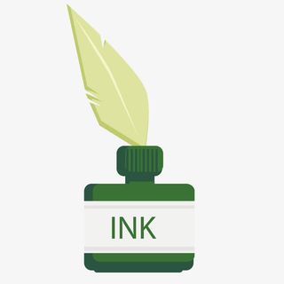 矢量绿色墨水瓶羽毛笔免抠