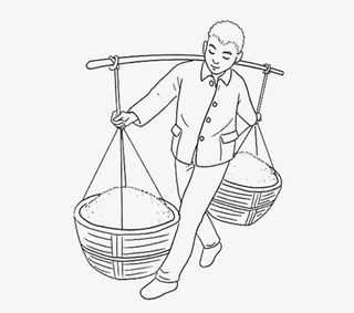 挑扁担的人简笔画免抠