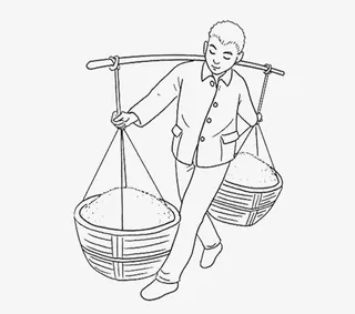 挑扁担的人简笔画免抠