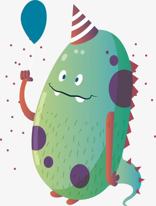 带着生日帽的可爱怪兽免抠