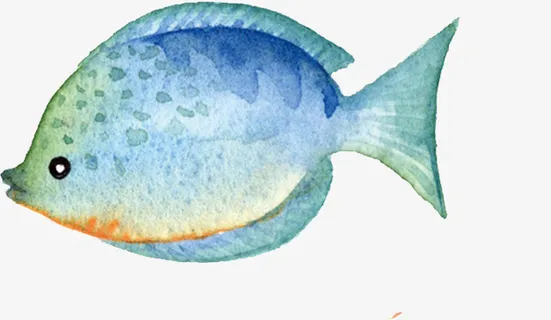 手绘卡通蓝色鱼免抠