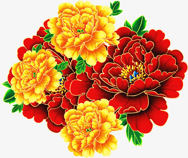 彩色牡丹春节装饰免抠