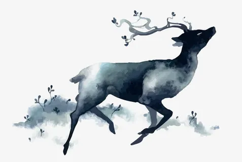 矢量水墨鹿免抠