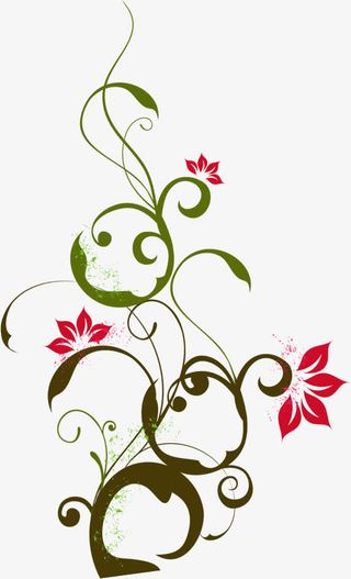 手绘红色小花绿叶装饰免抠