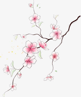春天粉色手绘花纹树枝免抠