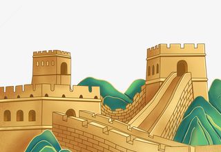 国风长城插画场景免抠