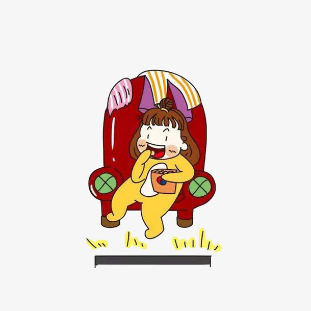 坐沙发上吃零食看电视的女孩免抠