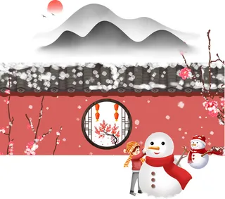 雪人，冬天，堆雪人，大雪免抠