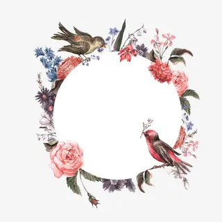 小鸟鲜花树枝花环免抠