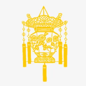 雕花剪纸黄色花式灯笼免抠