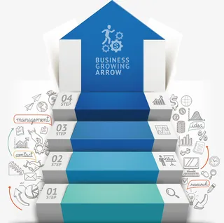 蓝色商务箭头阶梯免抠