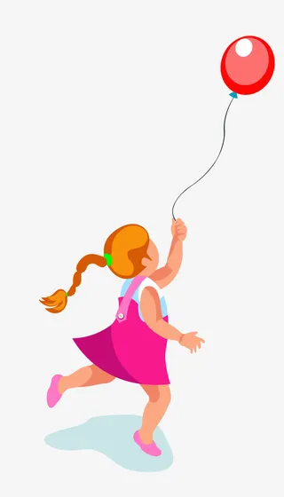 卡通小女孩放气球免抠
