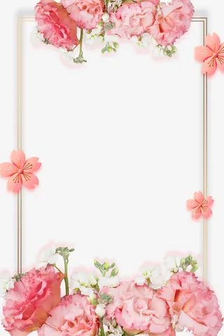红色清新浪漫花朵装饰边框免抠