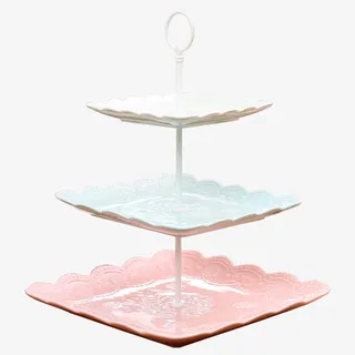 韩式田园纯色三层点心托盘免抠