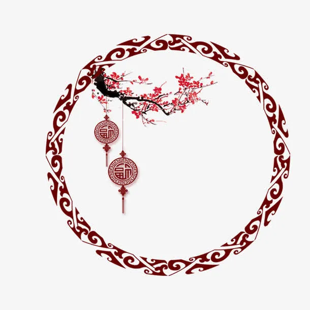 红色古典古风圆圈免抠
