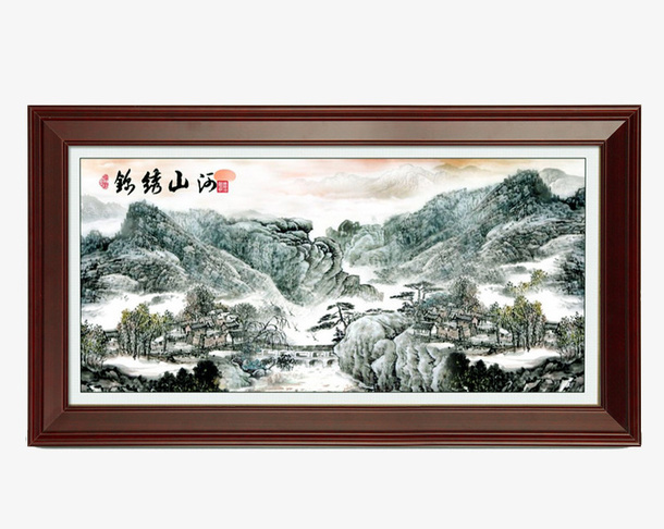 十字绣红木画框摄影免抠