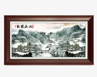 十字绣红木画框摄影免抠