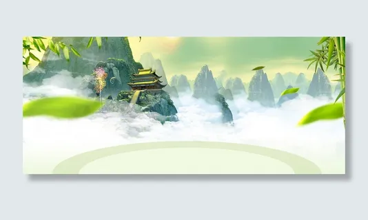 春季踏青中国风绿叶大山banner高清