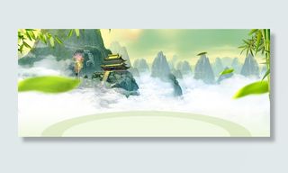 春季踏青中国风绿叶大山banner高清