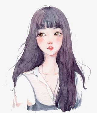 水彩女孩免抠