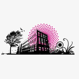 矢量水墨城市图案免抠