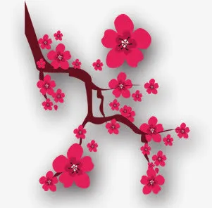 红色卡通唯美梅花免抠
